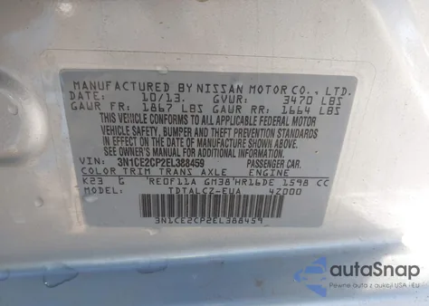 2014 Nissan Versa Note S Plus z USA, uszkodzony, nr VIN 3N1CE2CP2EL388459